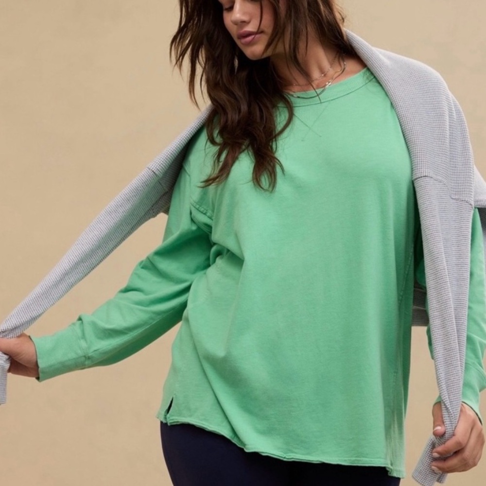 Aerie Mint Oversized Long Sleeve Boyfriend Tee